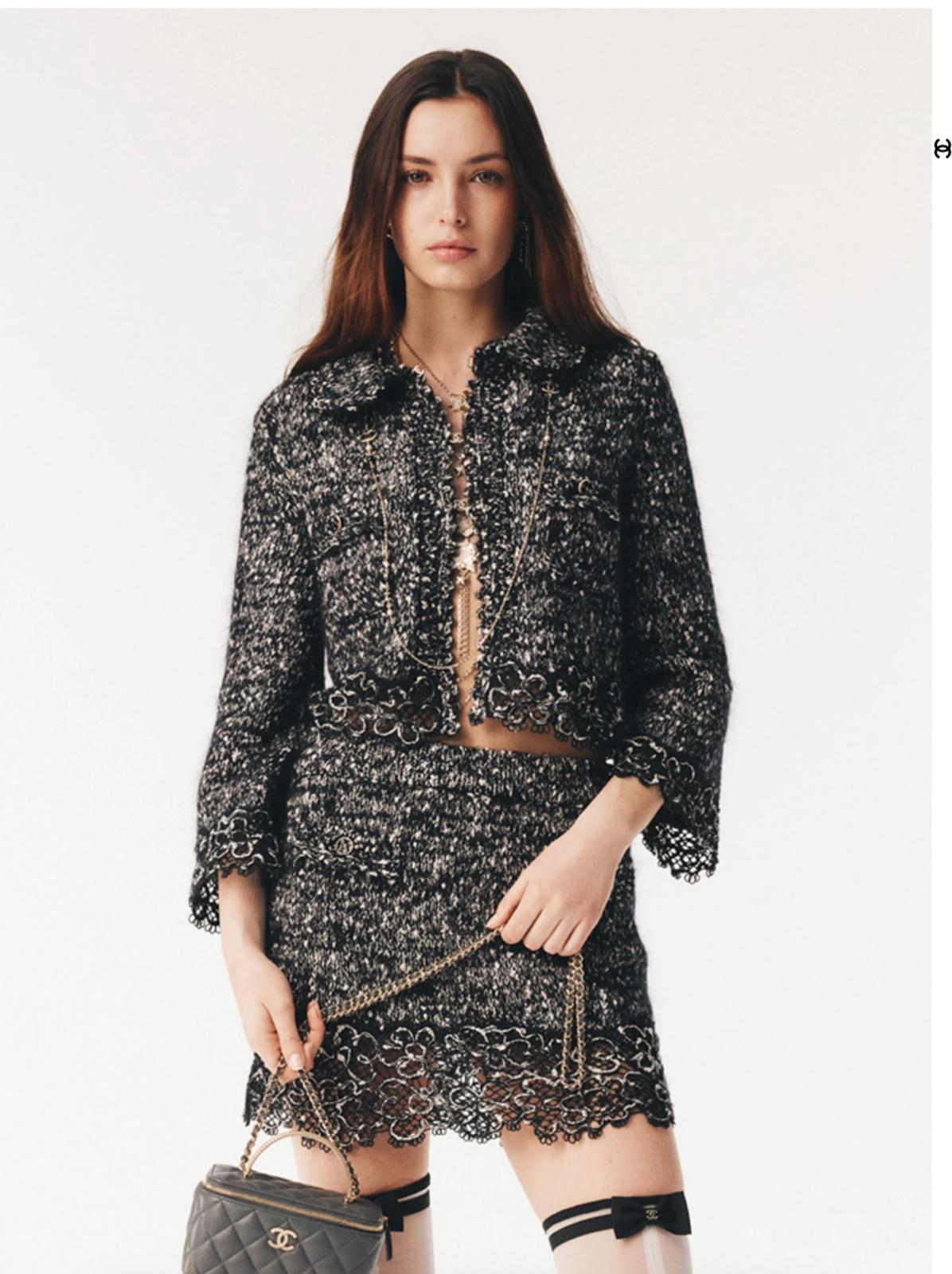 25fw new embroidered lace knitted suit