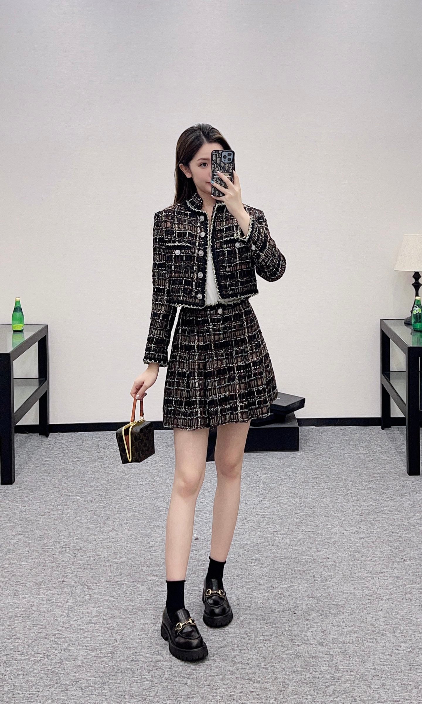 25fw new plaid woven dress jacket and skirt suit