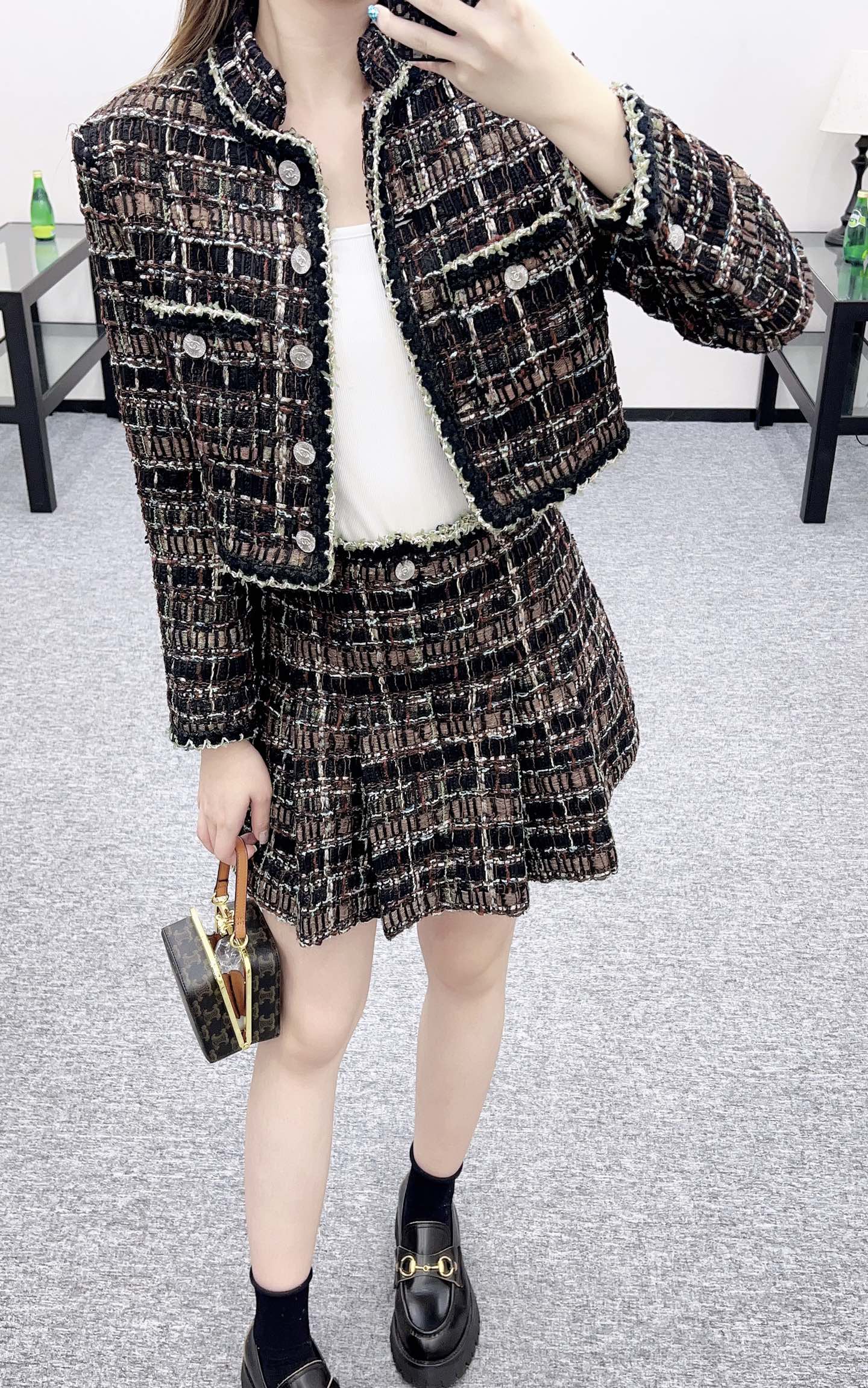 25fw new plaid woven dress jacket and skirt suit
