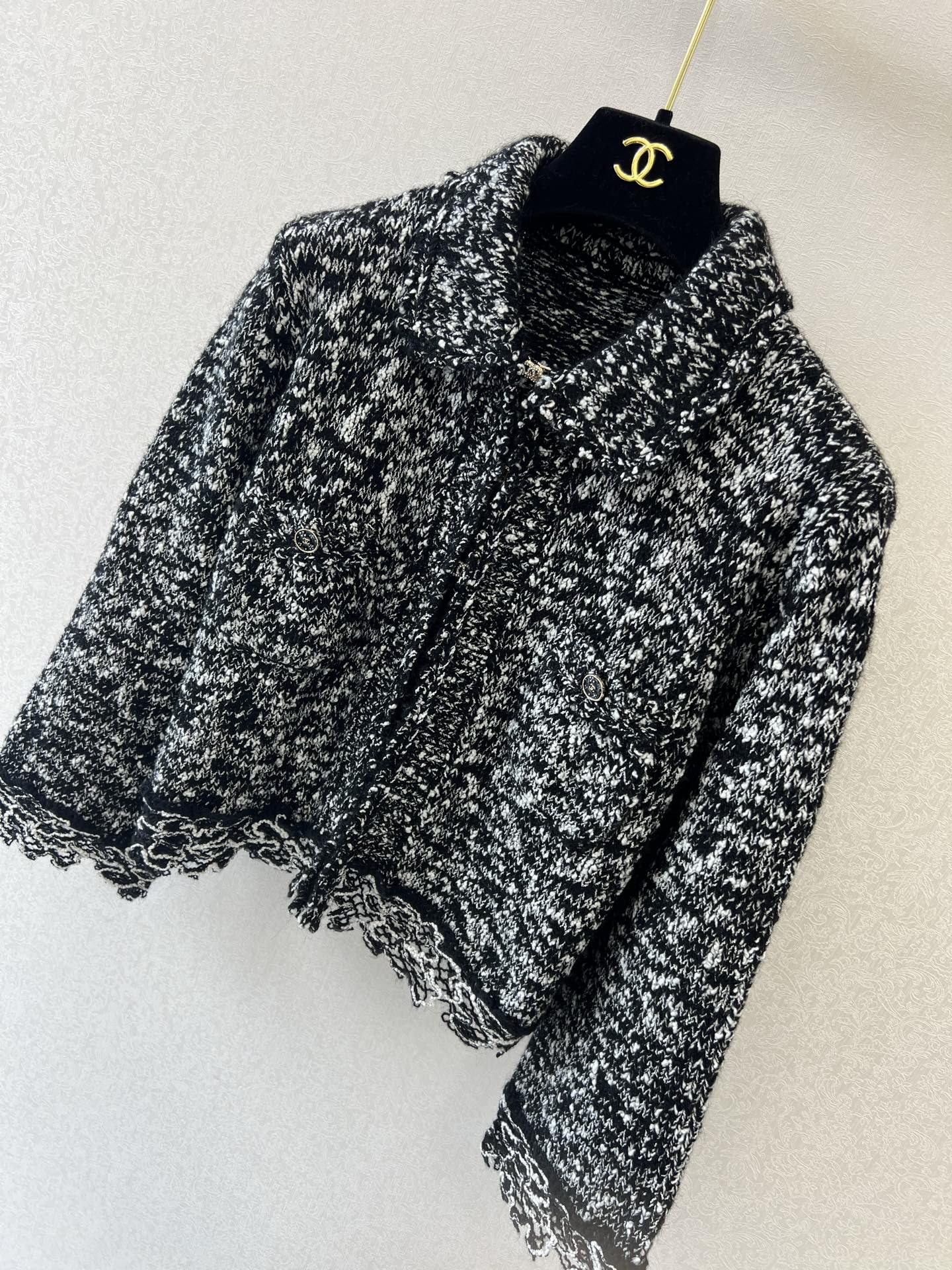 25fw new embroidered lace knitted suit