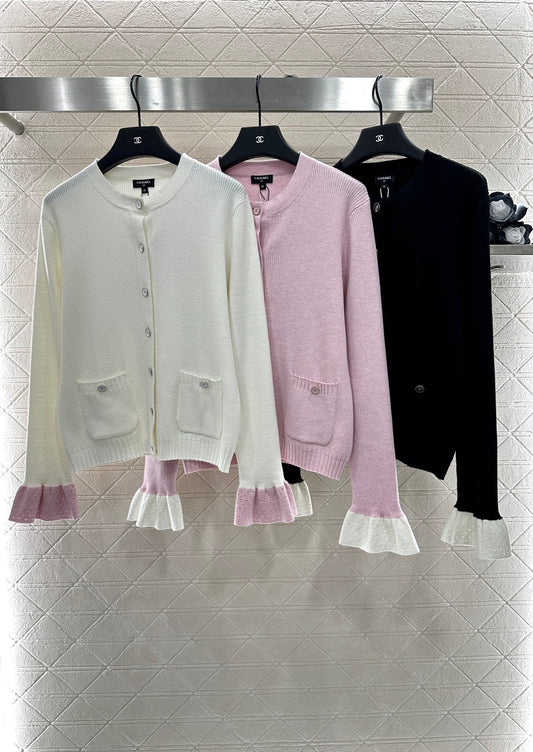 2025 Early Autumn New Arrival Contrast Color Stitching Knitted Cardigan
