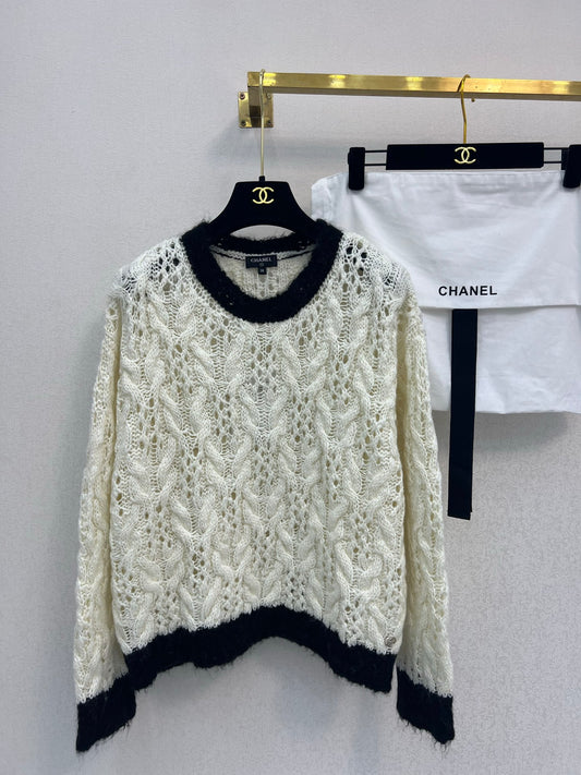 25fw new Colorblock Hollow Knitted Pullover Sweater