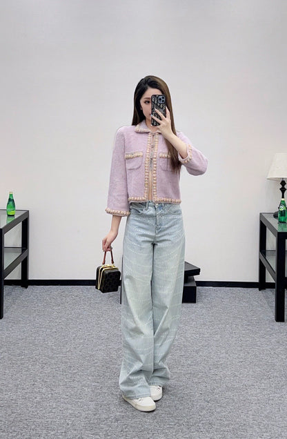 25fw new woven edge knitted cardigan