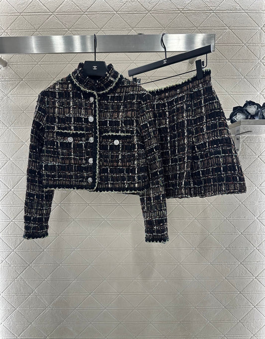 2025fw new plaid woven dress jacket and skirt suit