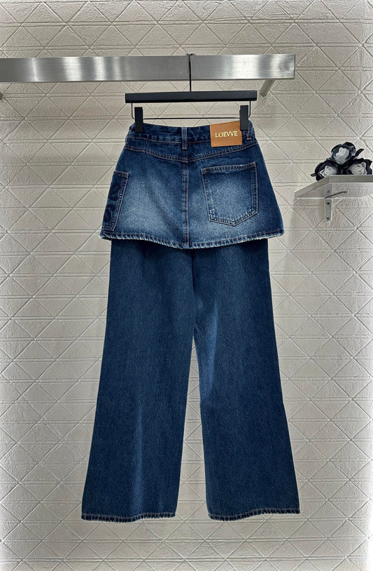 2025fw fake two-piece skirt denim trousers