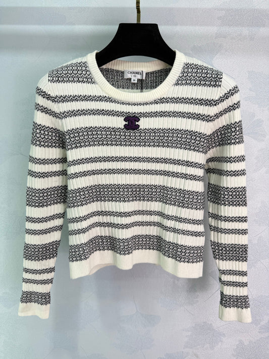 25fw new round neck knitted striped long sleeves