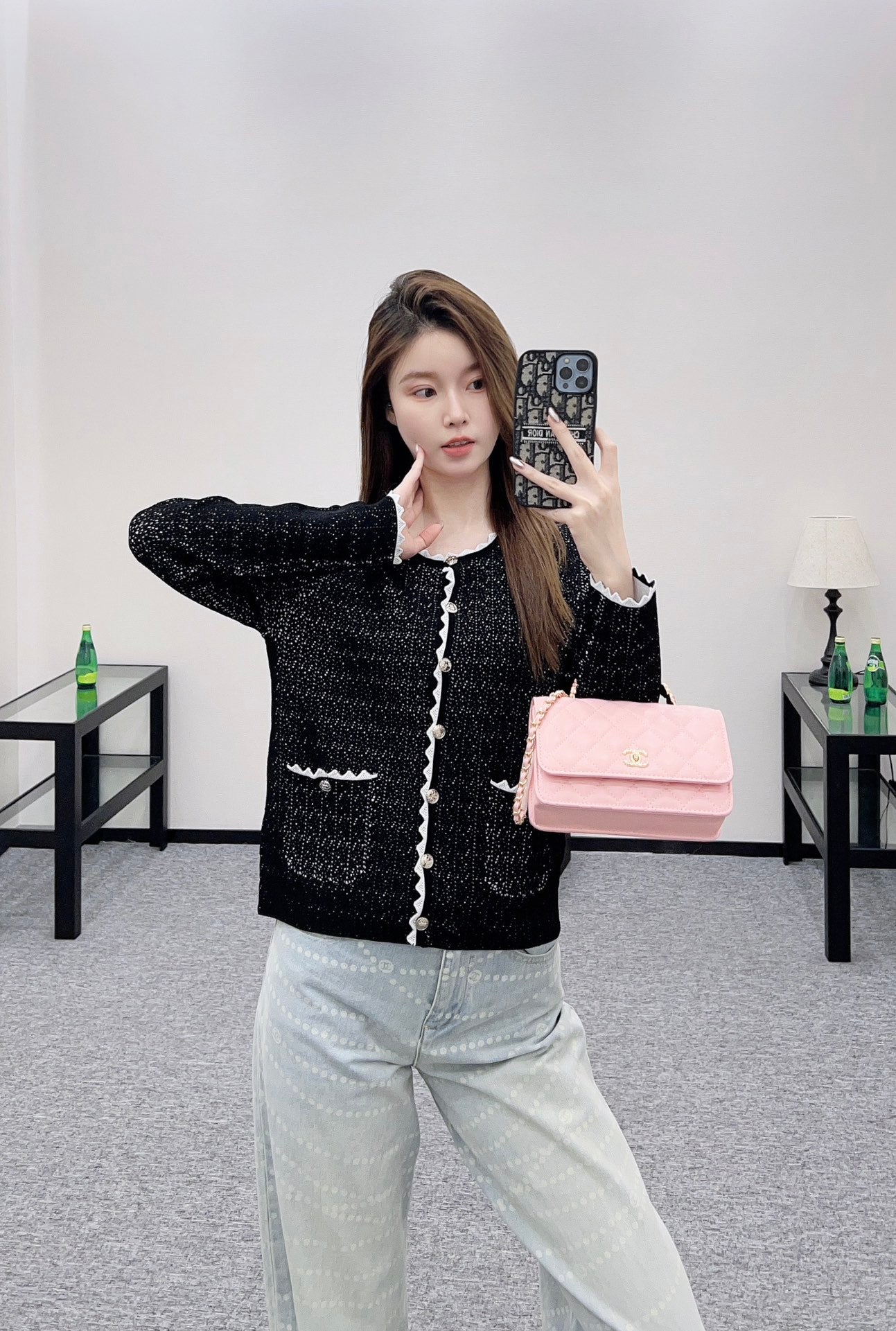25fw new contrast color knitted cardigan