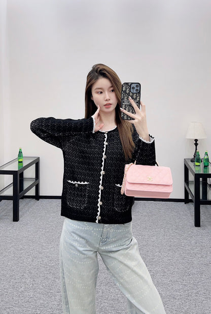 25fw new contrast color knitted cardigan