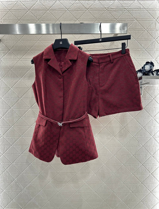 25fw new belt vest shorts suit