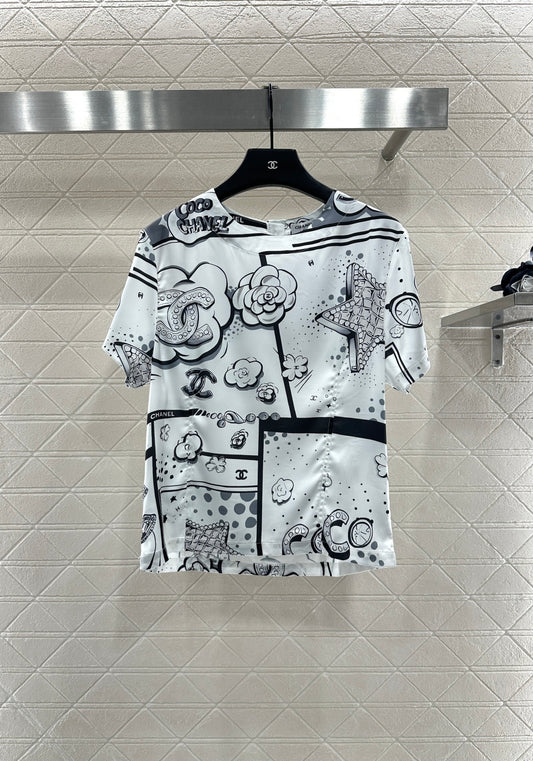 25fw new letter camellia round neck T-shirt