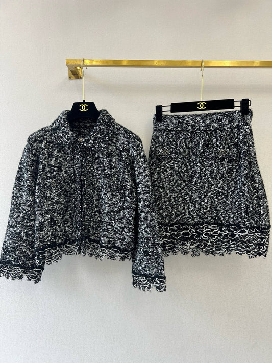 25fw new embroidered lace knitted suit
